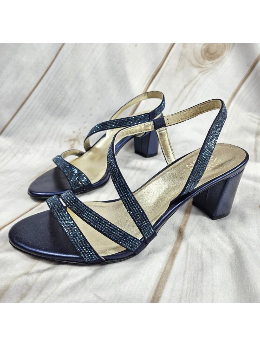 Naturalizer Navy Strappy Rhinestone Sparkle Heels Womens 8 Formal Wedding Guest